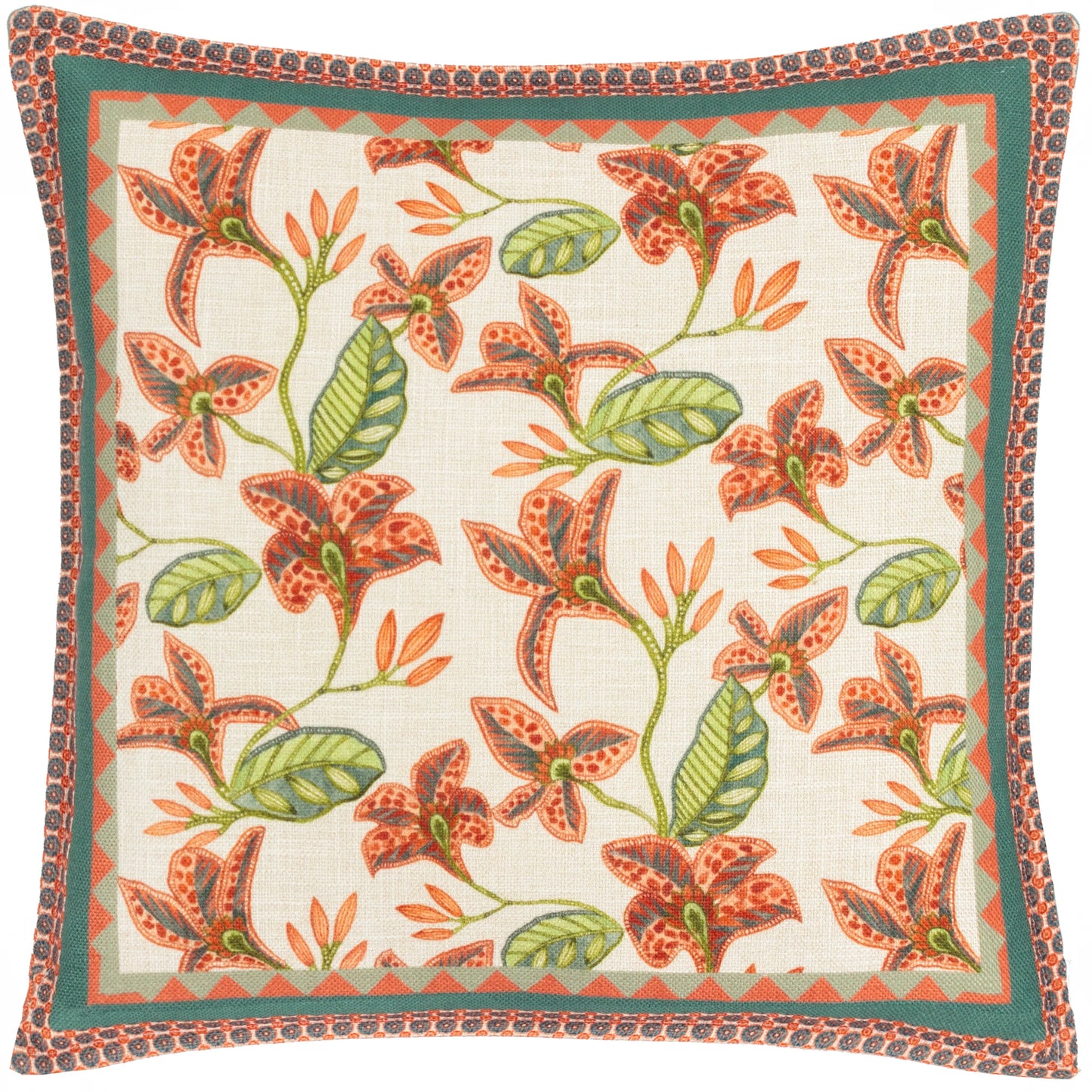 Zala Floral Tropical Cushion - Duck Egg/Coral