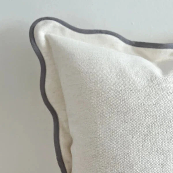 Cream Linen Blend Scalloped Edge Cushion