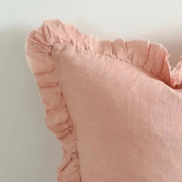 Washed Pink Ruffle Linen Cushion