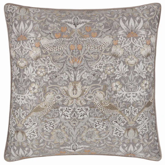 Morris & Co. Strawberry Thief Piped Jacquard Cushion Biscuit