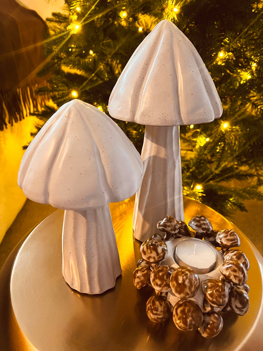Set of 2 Matt White Speckled Mushrooms