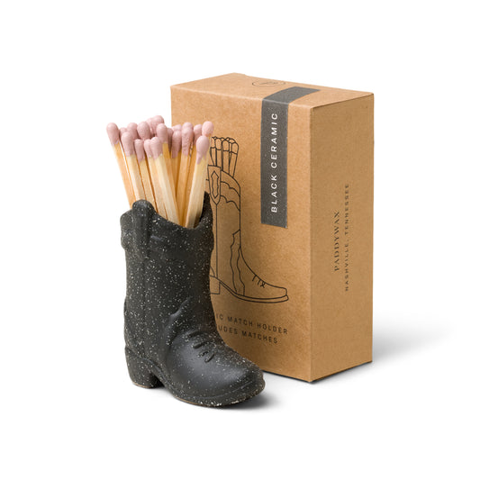 Cowboy Boot Match Holder Black with 25 matches