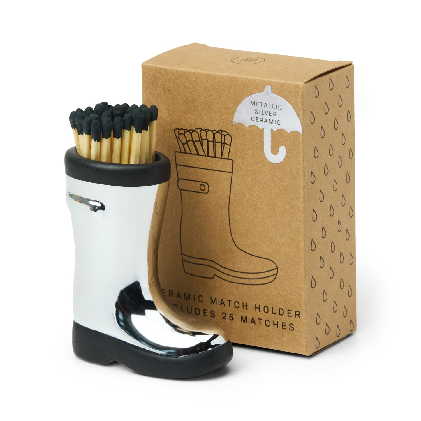 Chrome Wellington Boot Matches Holder with 25 Matches