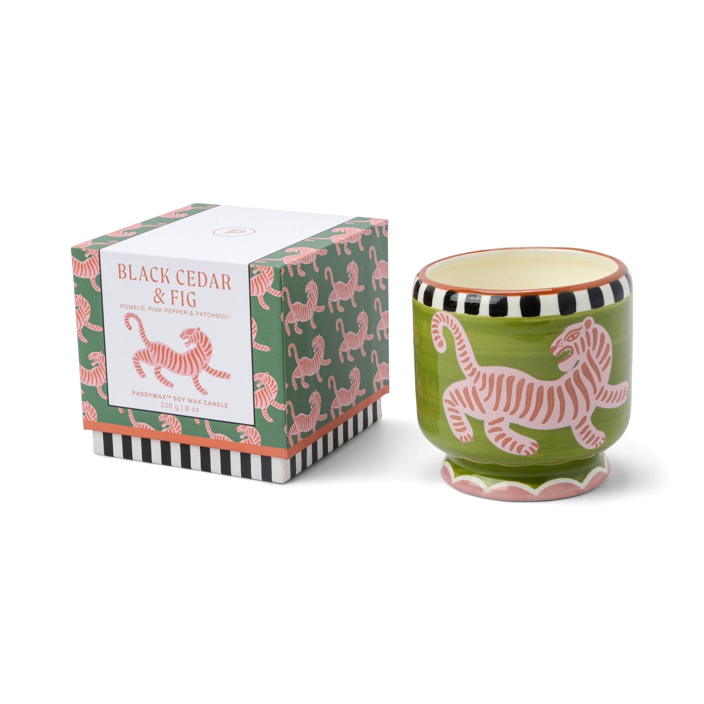 Adopo 8 oz./226g Tiger Ceramic Candle - Black Cedar & Fig