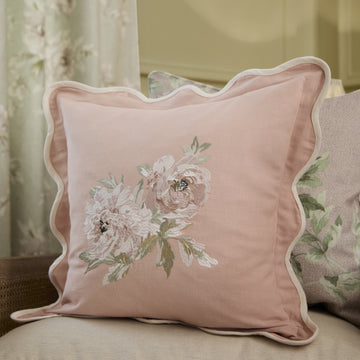 Adele Floral Embroidered Cushion Rose