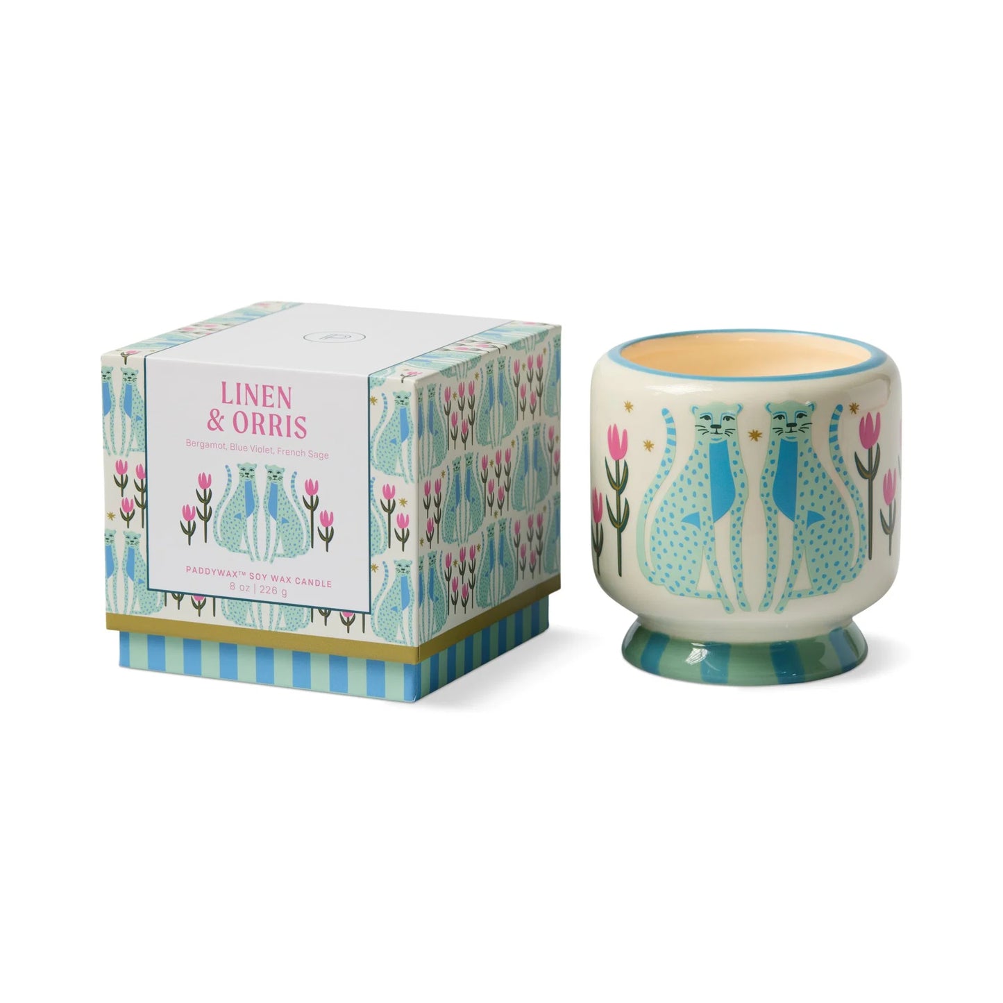 A Dopo "Blue Cheetahs" Ceramic Candle - Linen & Orris