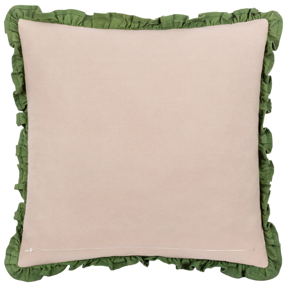 Albera Floral Embroidered Cushion Linen/Green