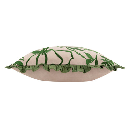 Albera Floral Embroidered Cushion Linen/Green