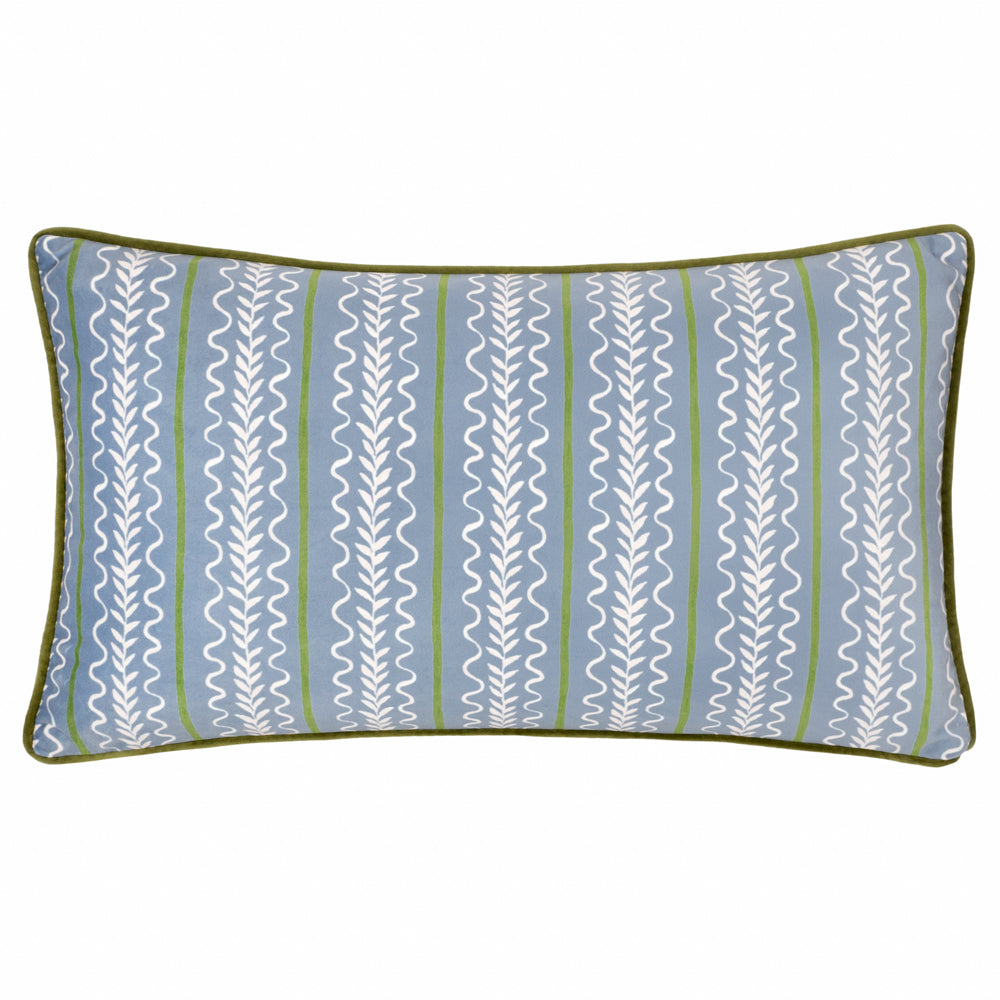 Albera Stripe Piped Velvet Cushion French Blue