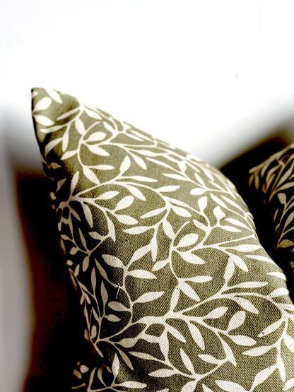 Olive Leaf Print Square Cushion
