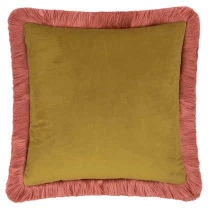 Autumn Garden Fringed Velvet Cushion – Burnished Rose & Moss