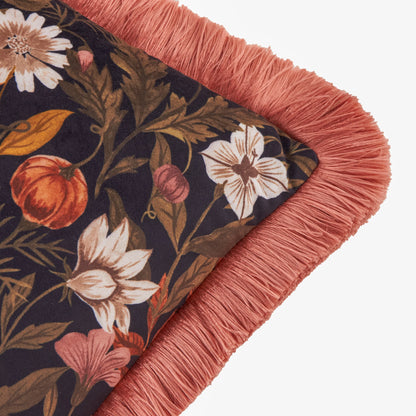 Autumn Garden Fringed Velvet Cushion – Burnished Rose & Moss