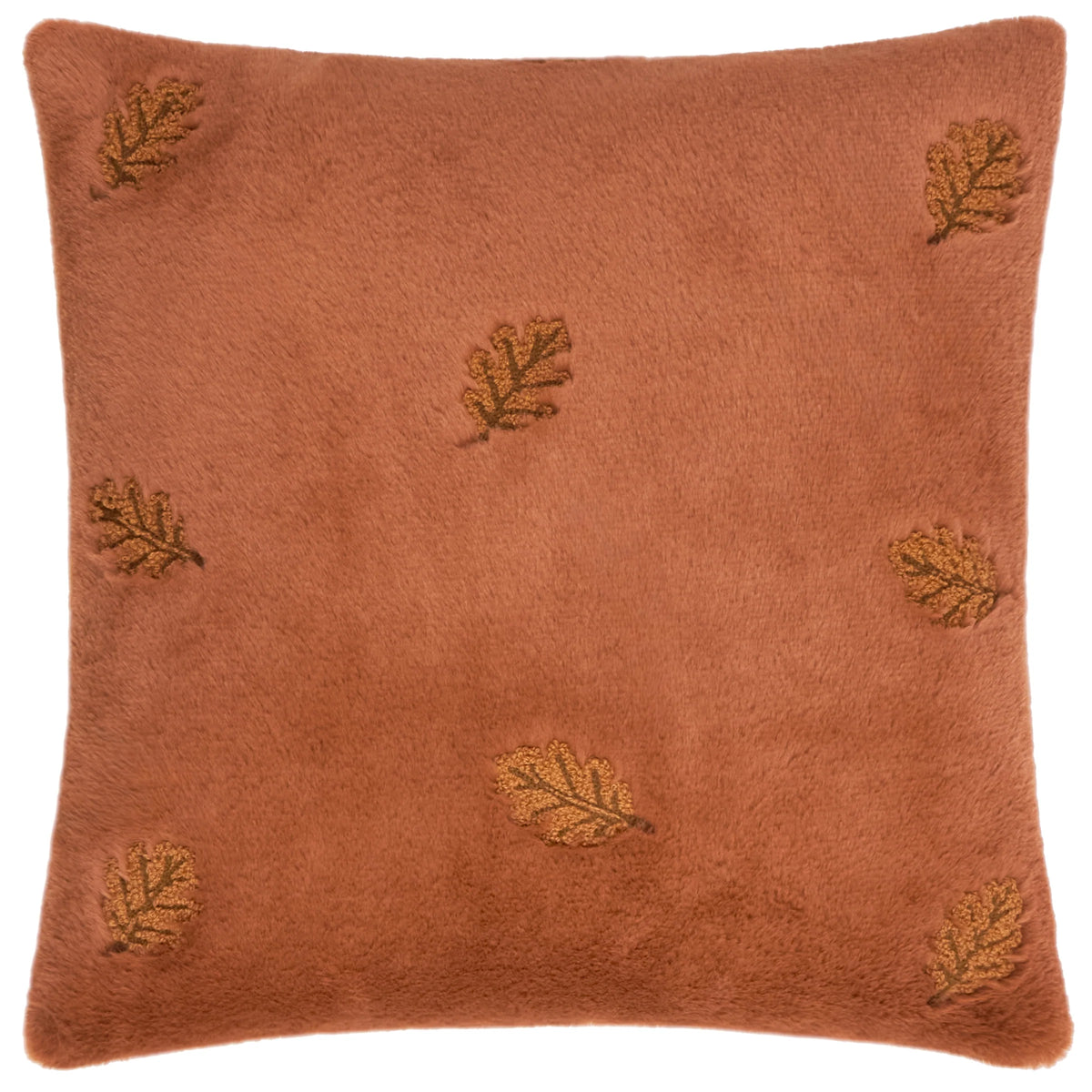 Autumn Trail Leaf Embroidered Faux Fur Cushion - Rust