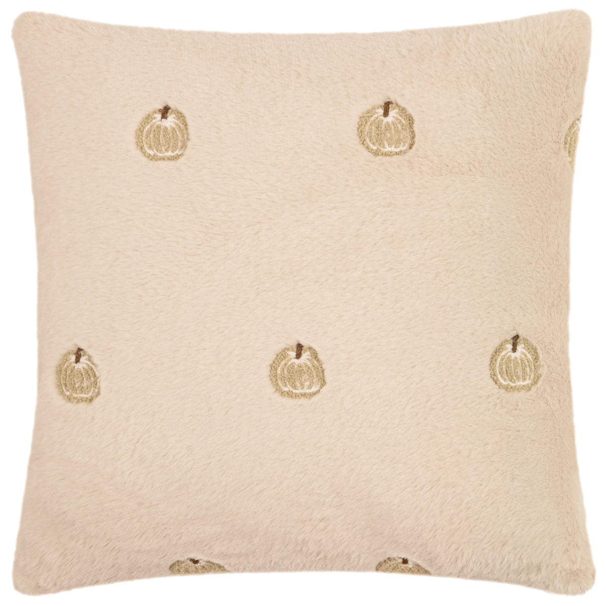 Autumn Pumpkins Embroidered Faux Fur Cushion - Natural