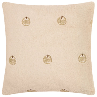 Autumn Pumpkins Embroidered Faux Fur Cushion - Natural