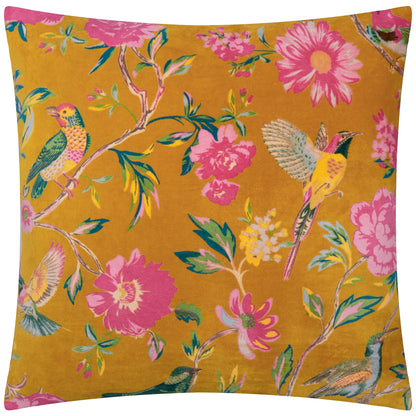 Aviary Velvet Cushion - Mustard