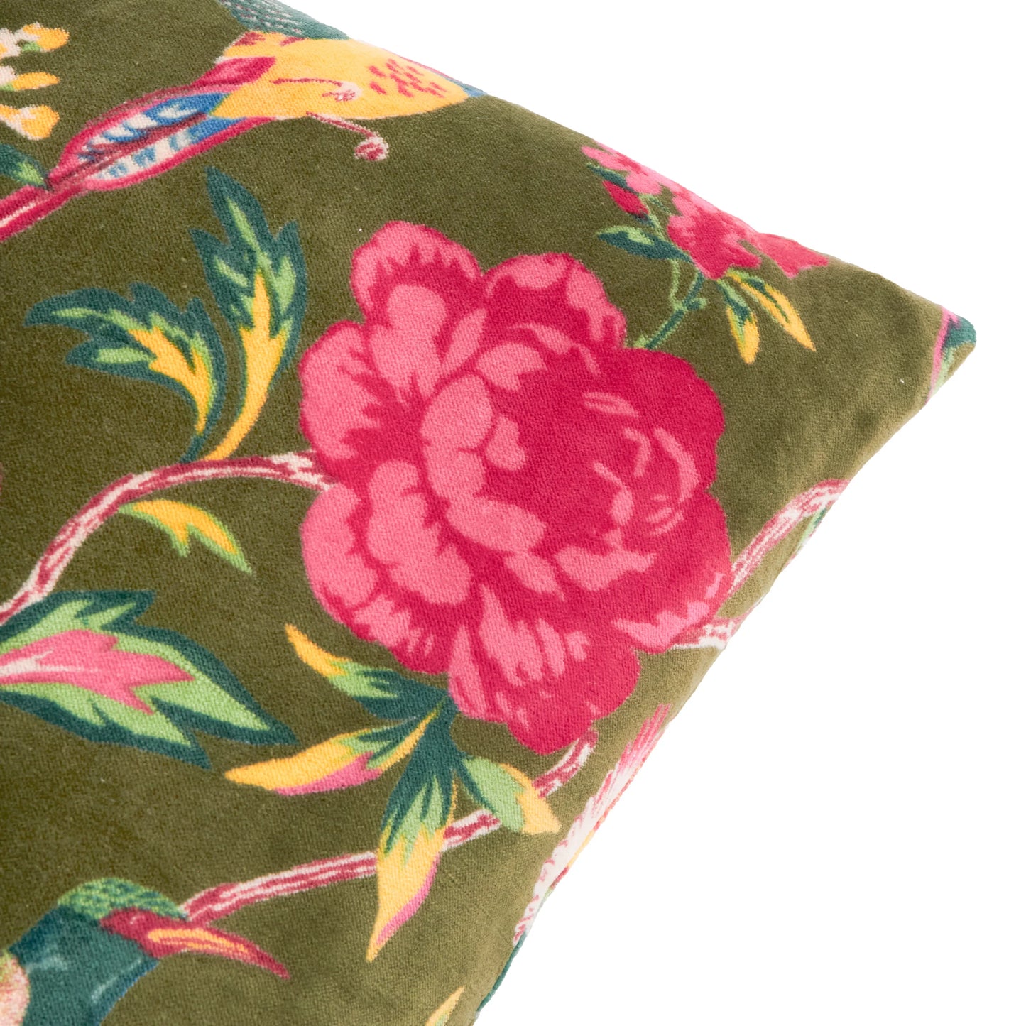 Aviary Velvet Cushion - Olive Green