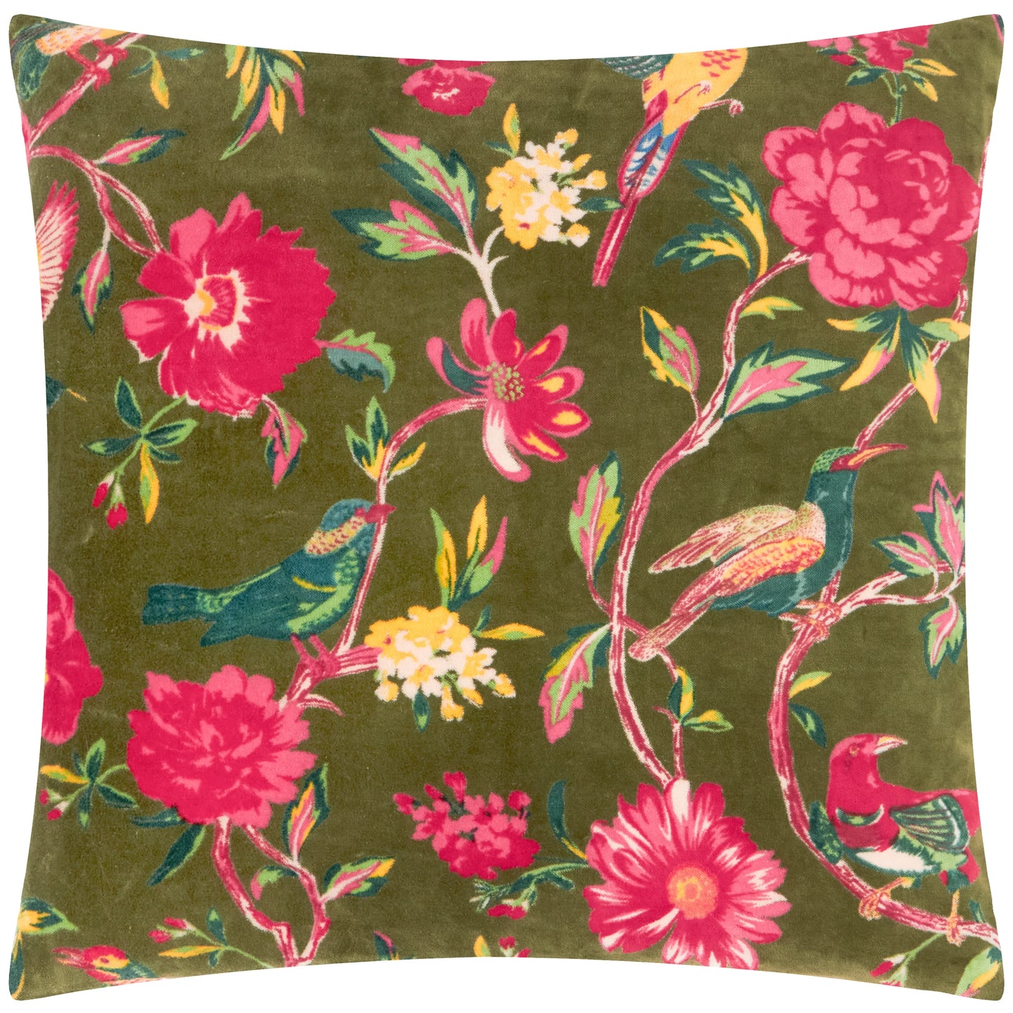 Aviary Velvet Cushion - Olive Green