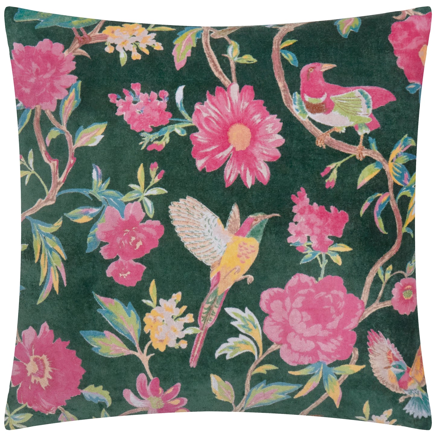 Aviary Velvet Cushion - Forest Green