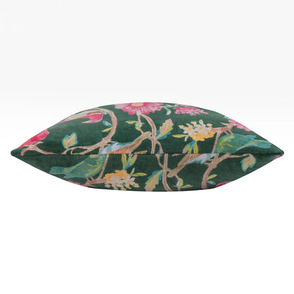 Aviary Velvet Cushion - Forest Green