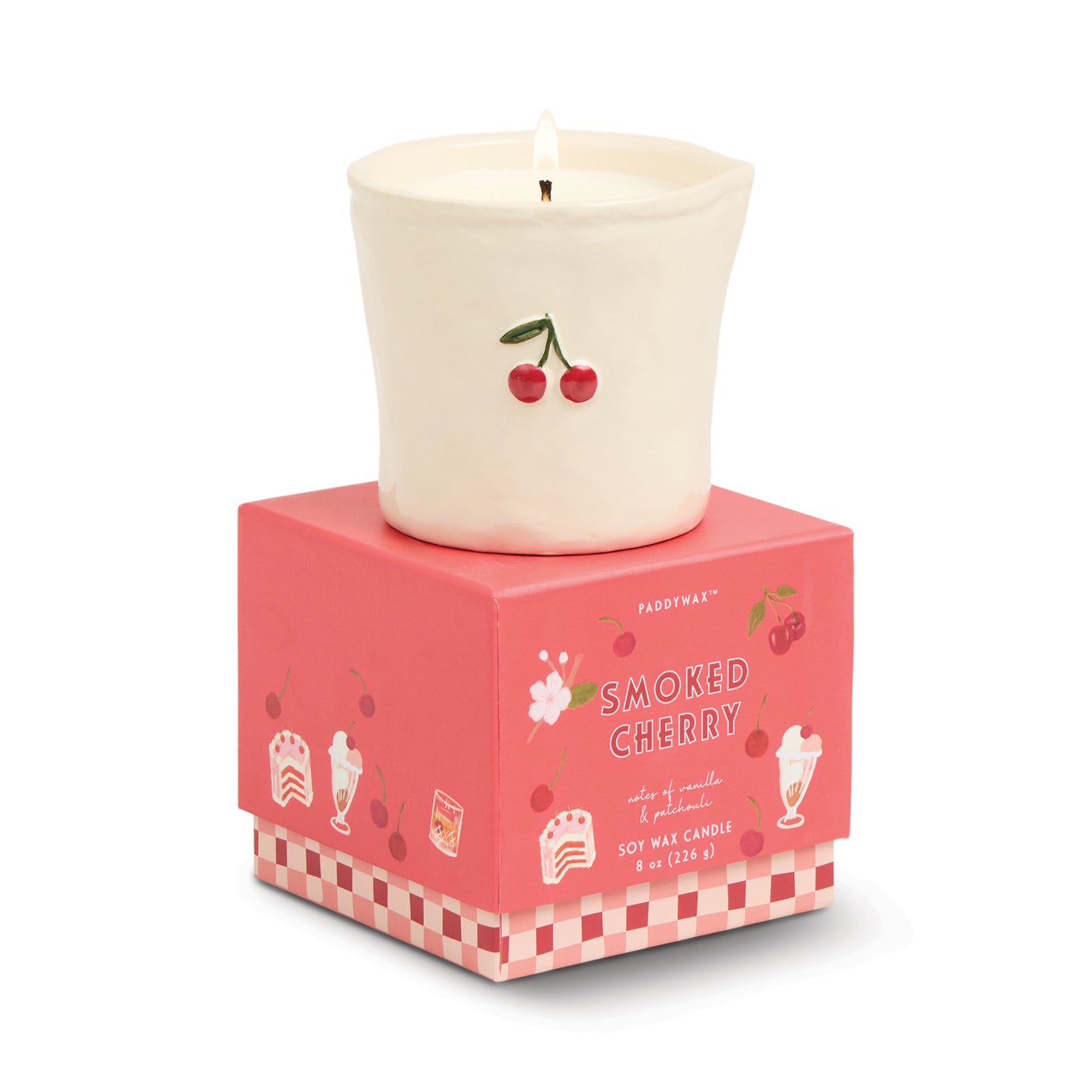 Bistro Cherry Embossed Ceramic Candle - Smoked Cherry