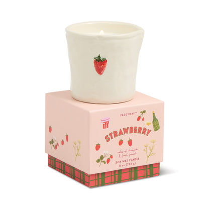 Bistro Strawberry Embossed Ceramic Candle - Strawberry