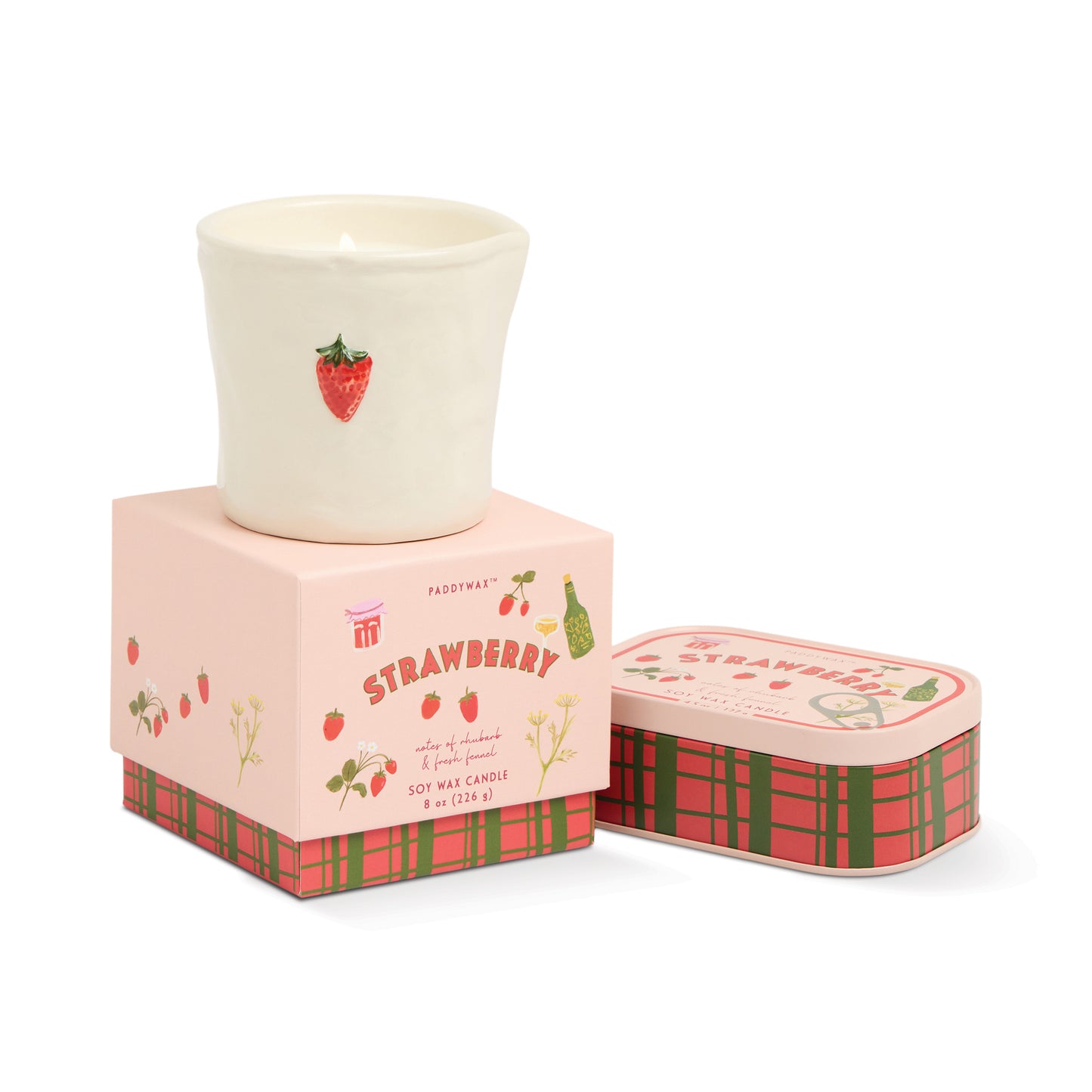 Bistro Strawberry Embossed Ceramic Candle - Strawberry