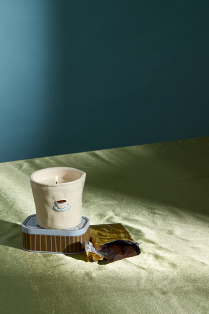 Bistro Cappuccino Embossed Ceramic Candle - Chocolate & Cherry