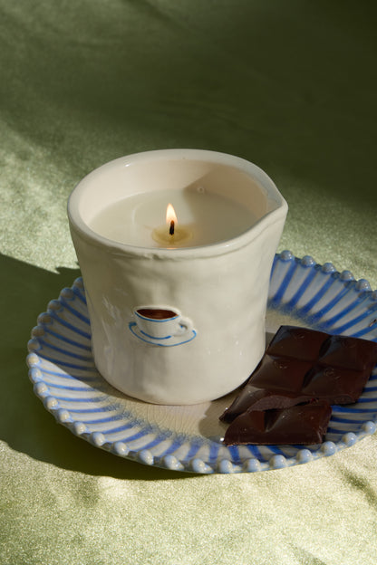 Bistro Cappuccino Embossed Ceramic Candle - Chocolate & Cherry