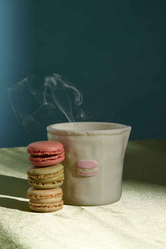 Bistro Macaron Embossed Ceramic Candle - Amber & Pistachio