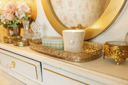 Bistro Macaron Embossed Ceramic Candle - Amber & Pistachio