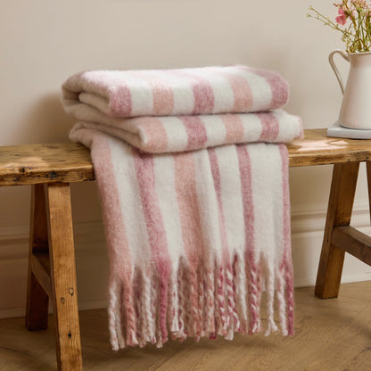 Beechwood Woven Pink Stripe Throw