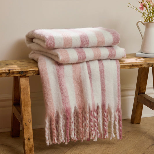 Beechwood Woven Pink Stripe Throw