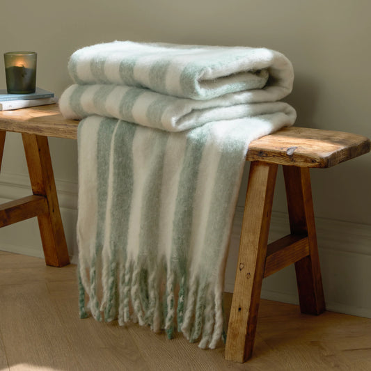 Beechwood Woven Green Stripe Throw
