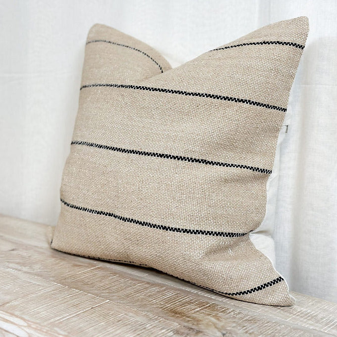 Beige & Black Stripe Luxe Cotton Cushion