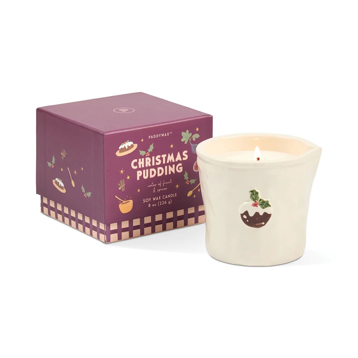 Bistro Christmas Pudding Embossed Ceramic Candle - Fruit & Spices
