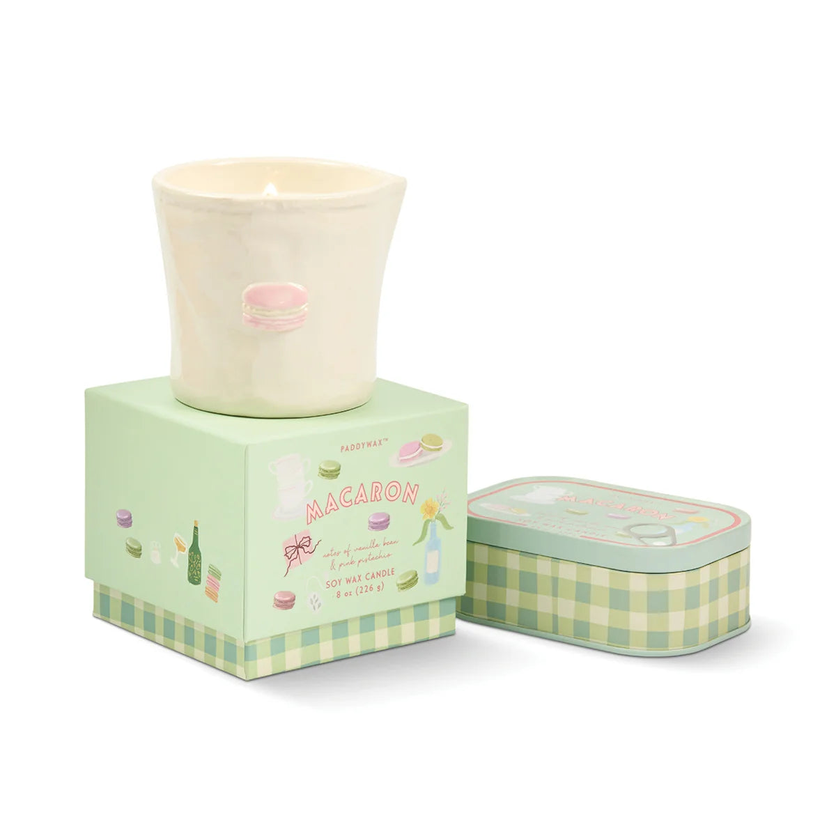 Bistro Macaron Embossed Ceramic Candle - Amber & Pistachio