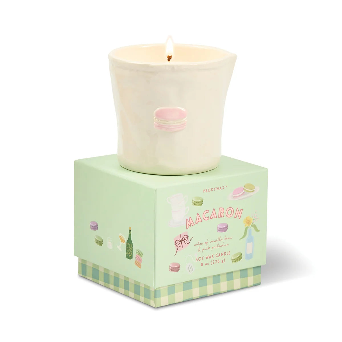 Bistro Macaron Embossed Ceramic Candle - Amber & Pistachio