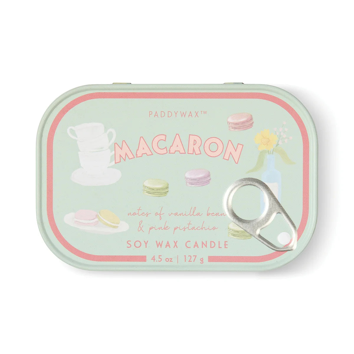 Bistro Macaron Printed Tin Candle - Amber & Pistachio