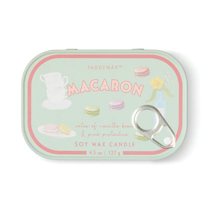 Bistro Macaron Printed Tin Candle - Amber & Pistachio