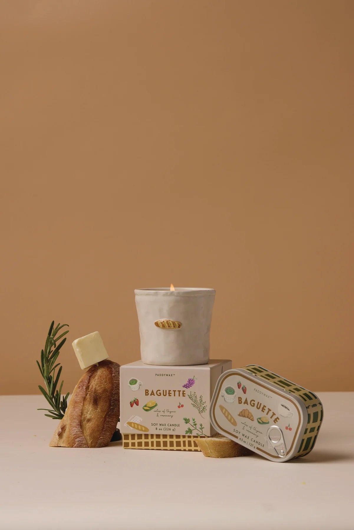 Bistro French Baguette Printed Tin Candle - Rosemary & Thyme