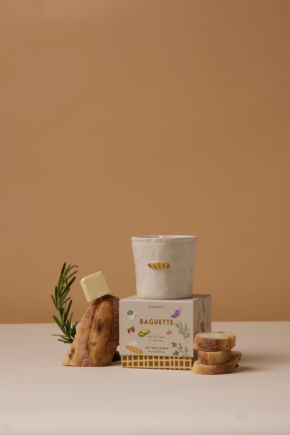 Bistro French Baguette Embossed Ceramic Boxed Candle - Rosemary & Thyme