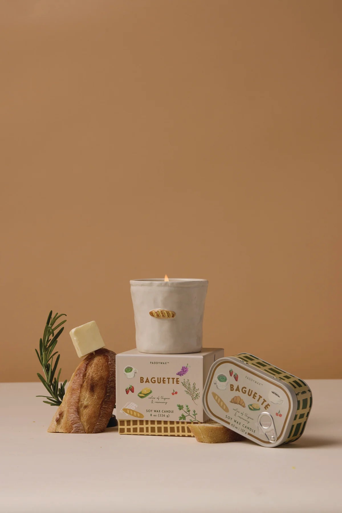 Bistro French Baguette Embossed Ceramic Boxed Candle - Rosemary & Thyme