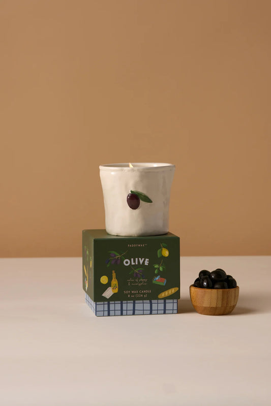 Bistro Olive Embossed Ceramic Boxed Candle - Fig Olive