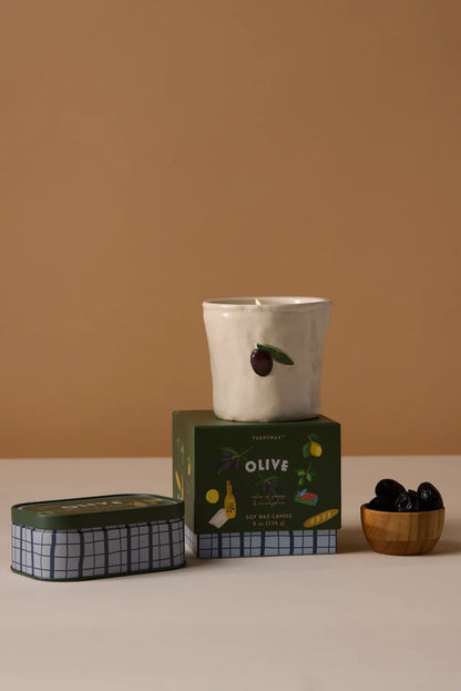 Bistro Olive Embossed Ceramic Boxed Candle - Fig Olive
