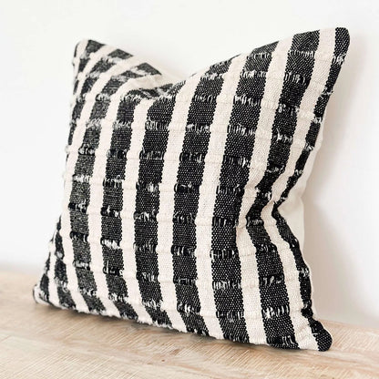 Black & Cream Stripe Luxe Cotton Cushion