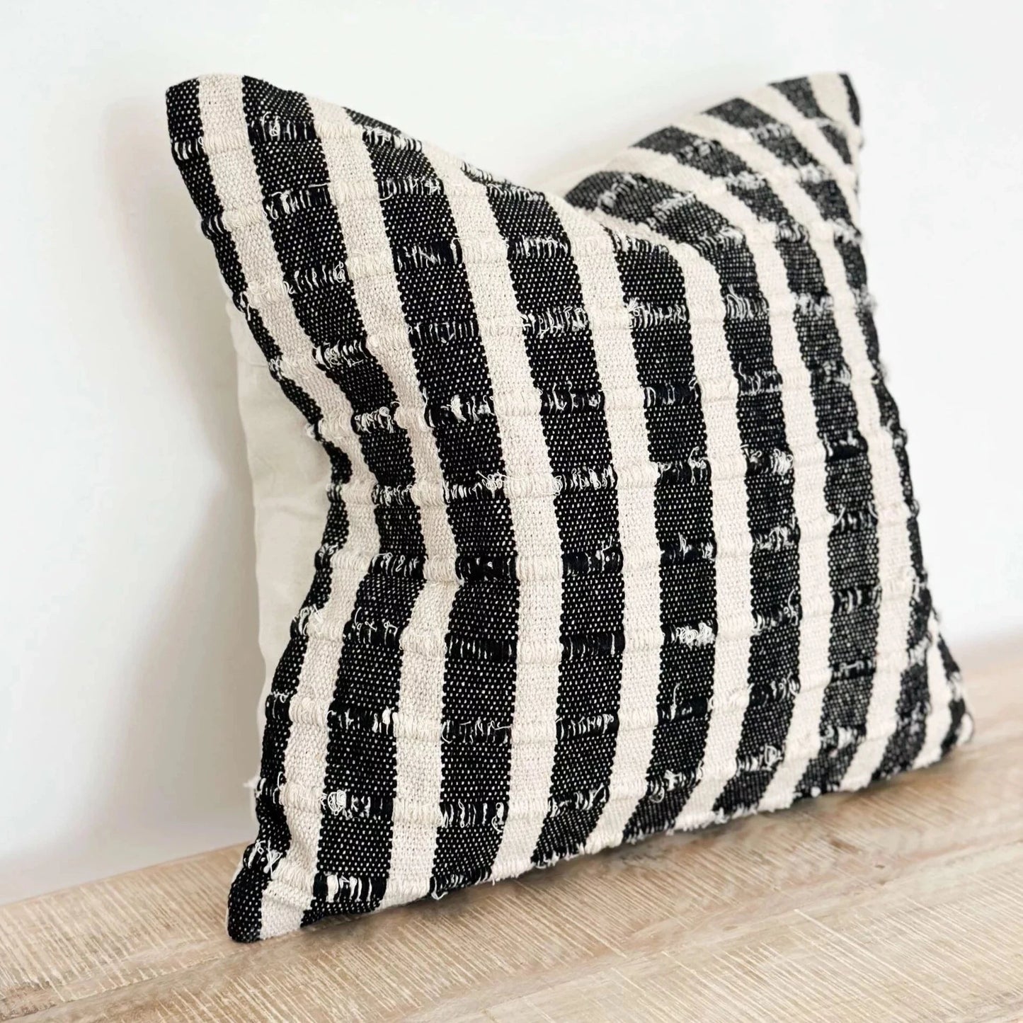 Black & Cream Stripe Luxe Cotton Cushion