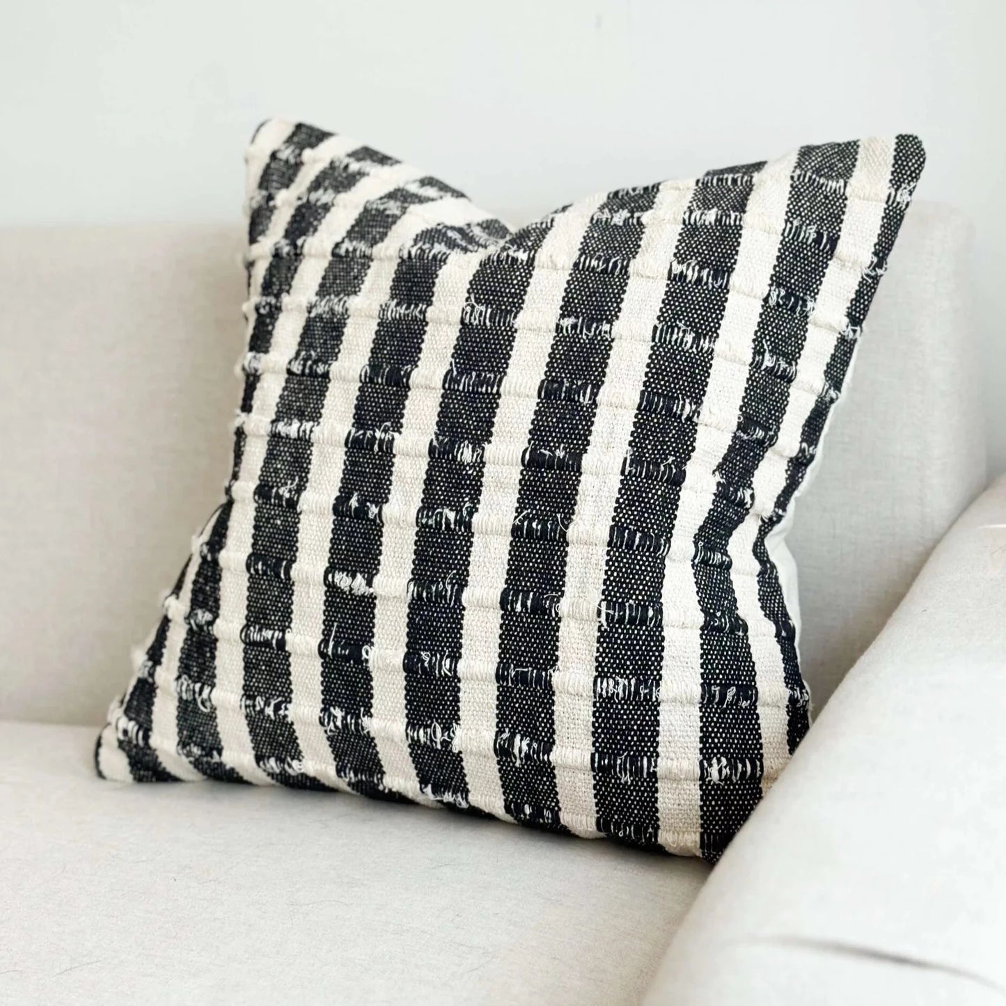 Black & Cream Stripe Luxe Cotton Cushion