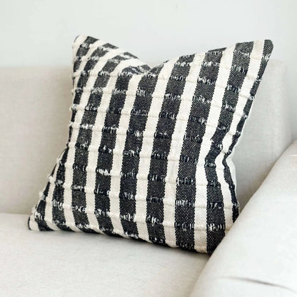 Black & Cream Stripe Luxe Cotton Cushion