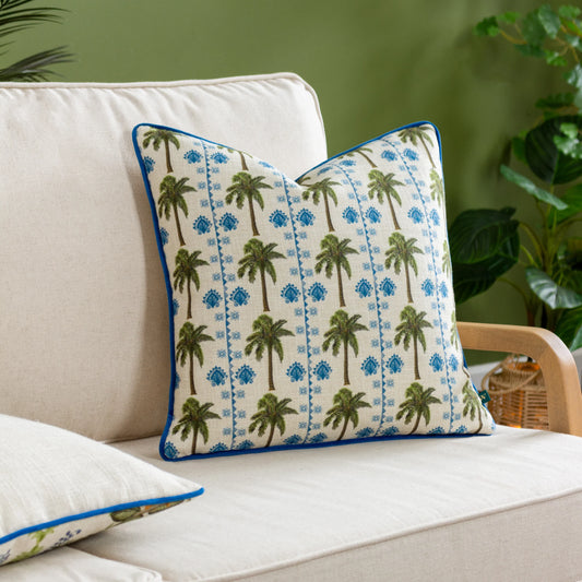 Blue & Green Palm Tropical Jungle Cushion